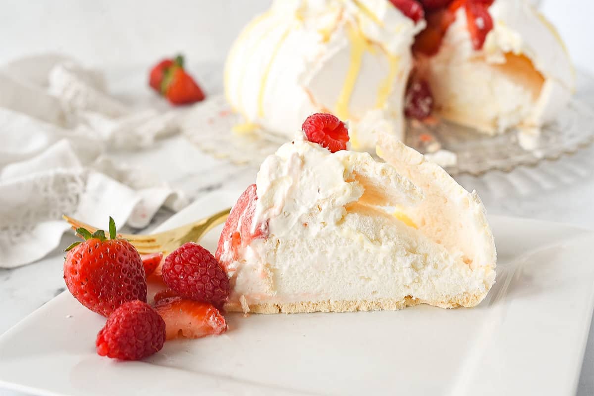 slice of pavlova on a plate