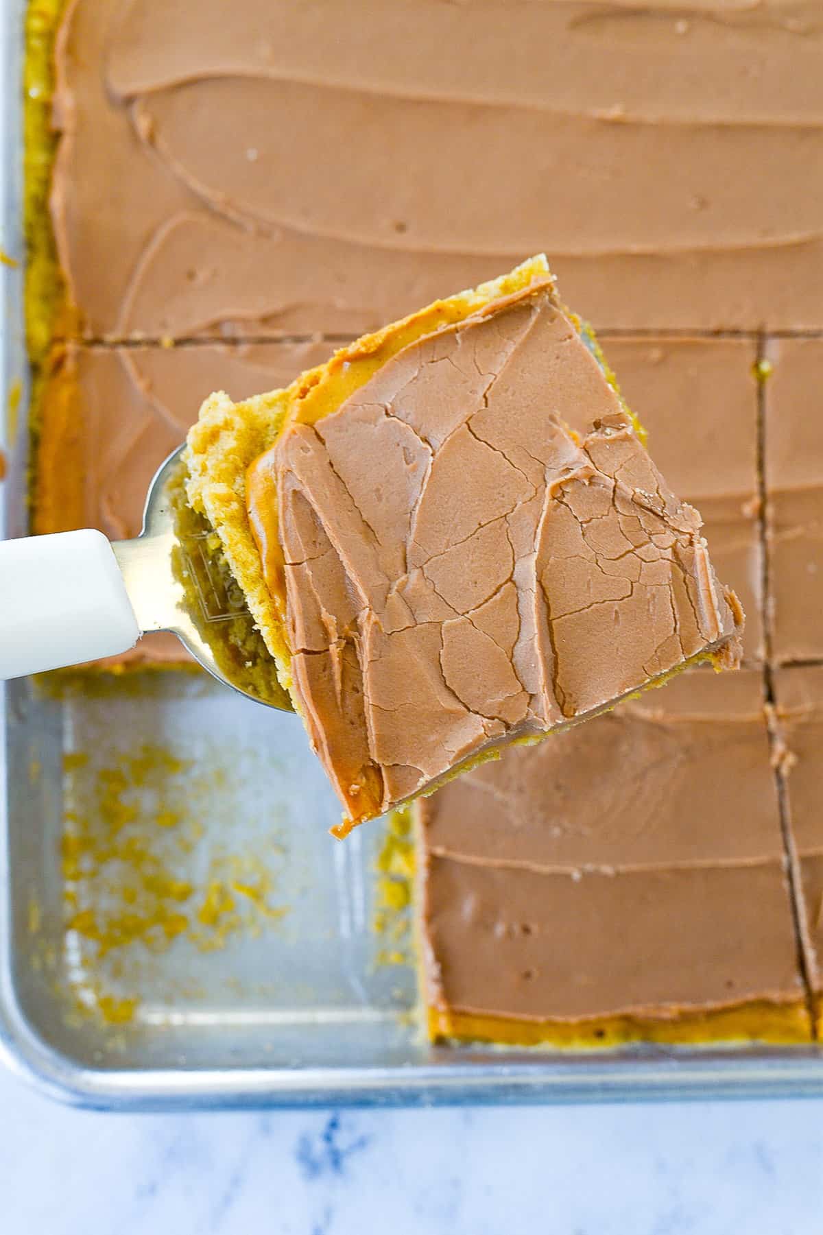 peanut butter bar square on a spatula