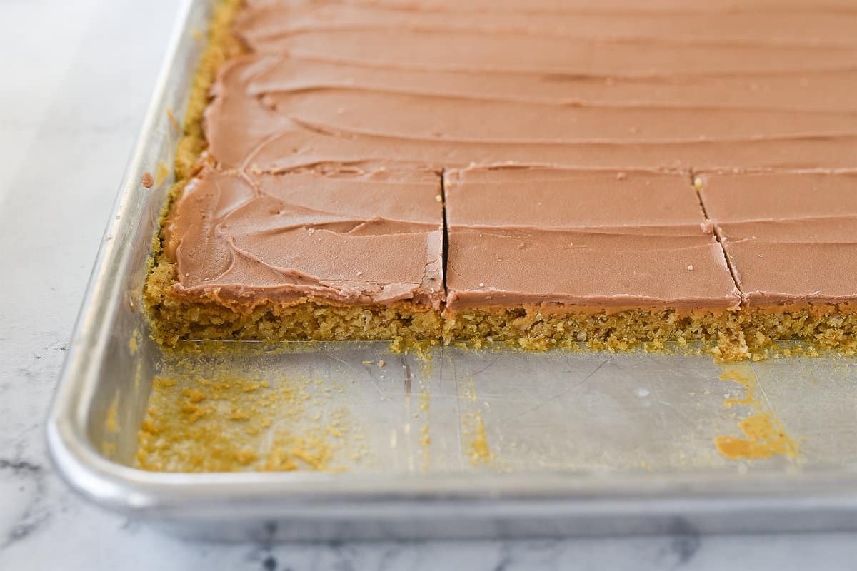 side view of peanut butter bars in the pan
