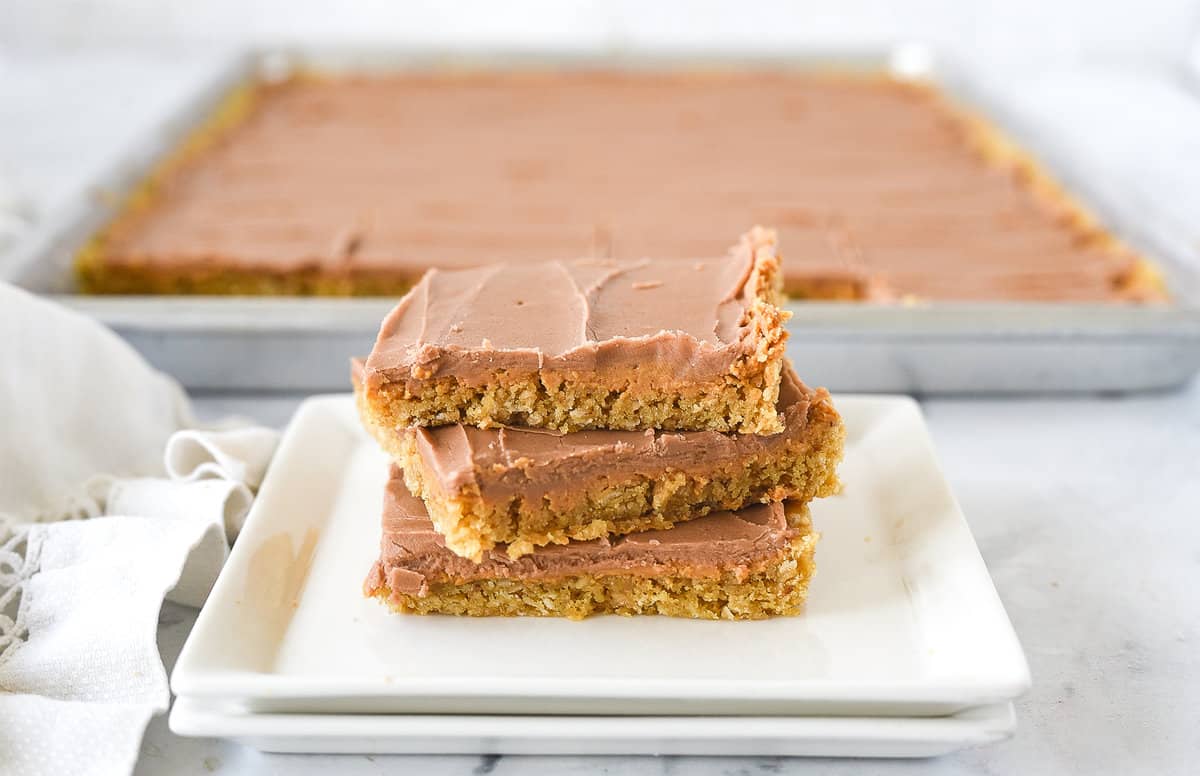 3 peanut butter bars stacked on top of each other