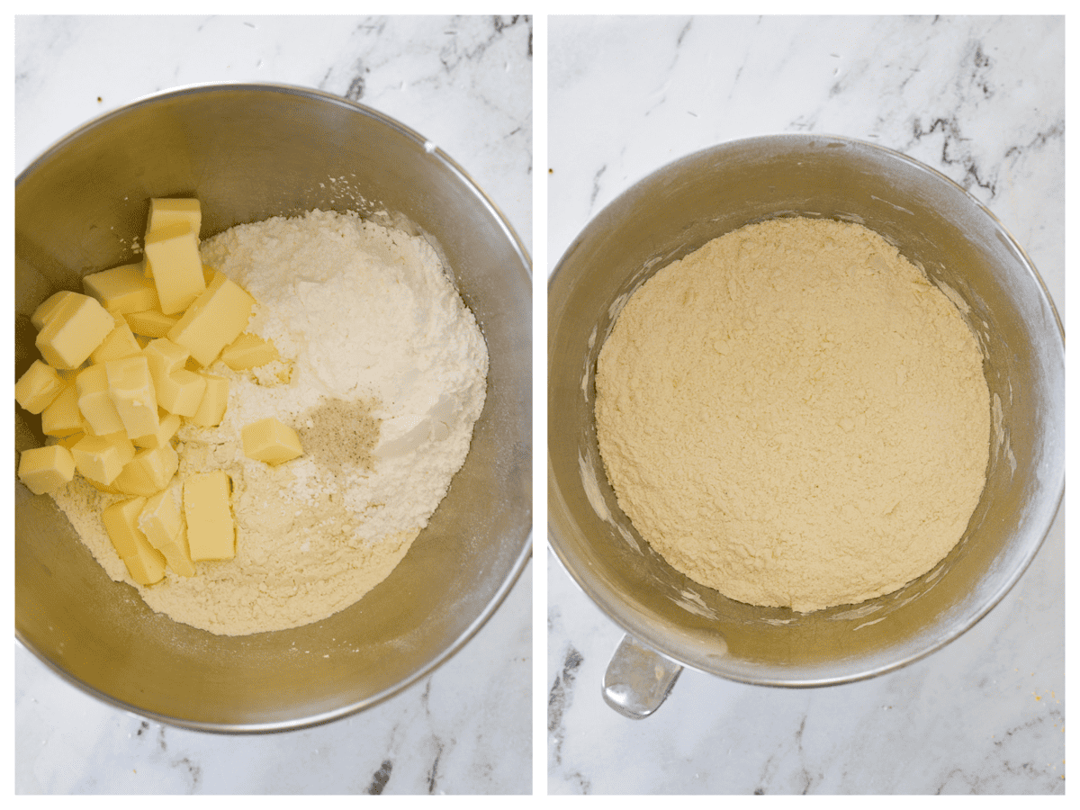 making crust for a lemon tart, ingredients in a bowl