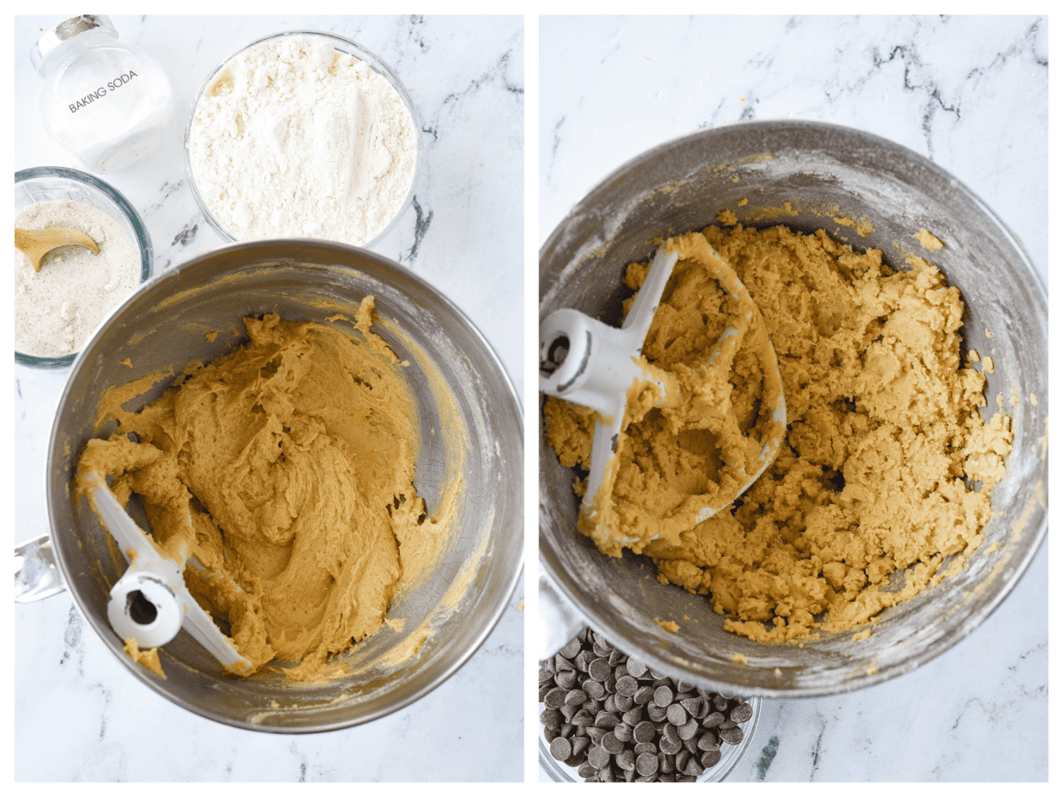 overhead shot of cookie dough in bowl