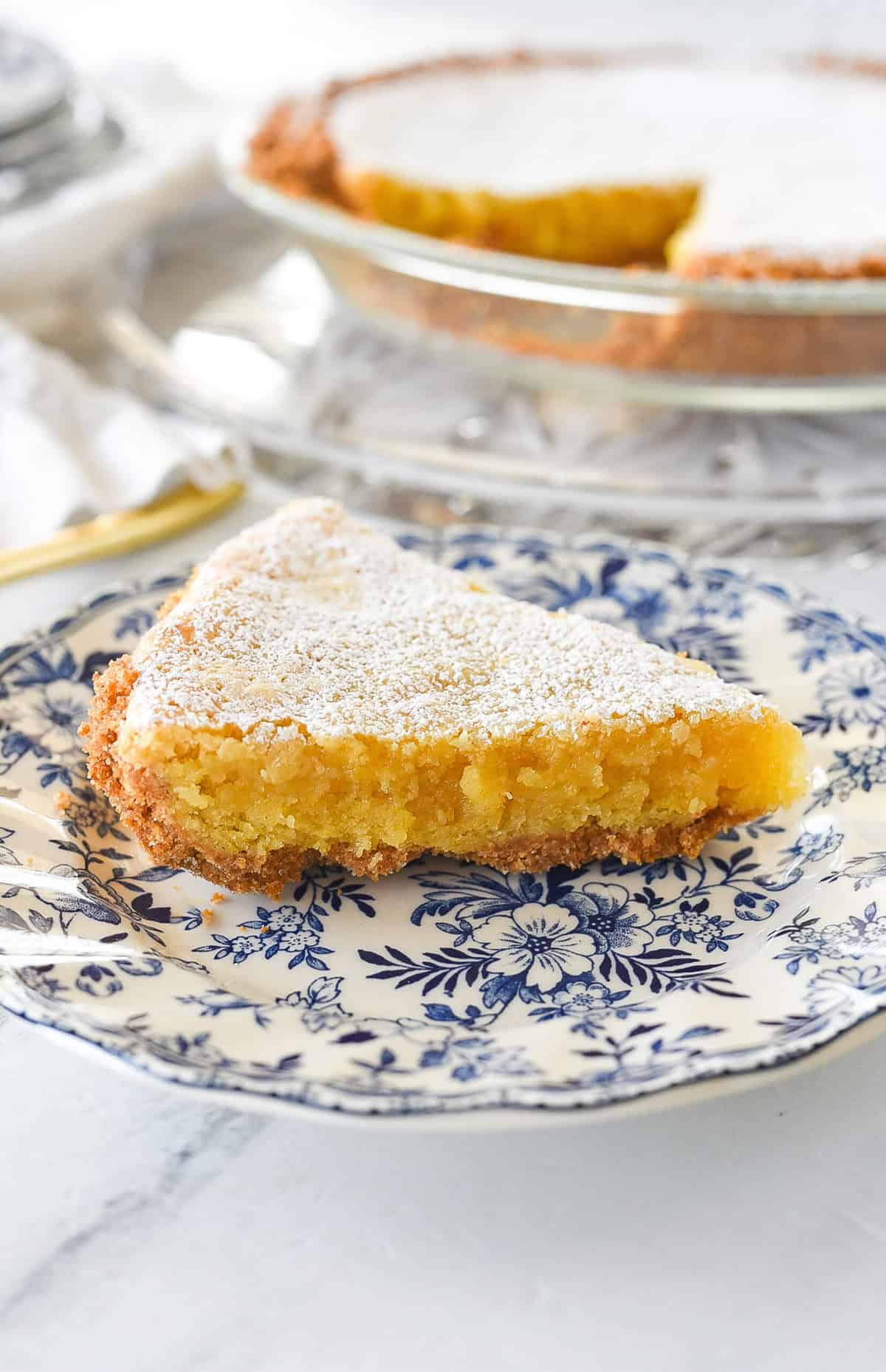 slice of chess pie on a plate.