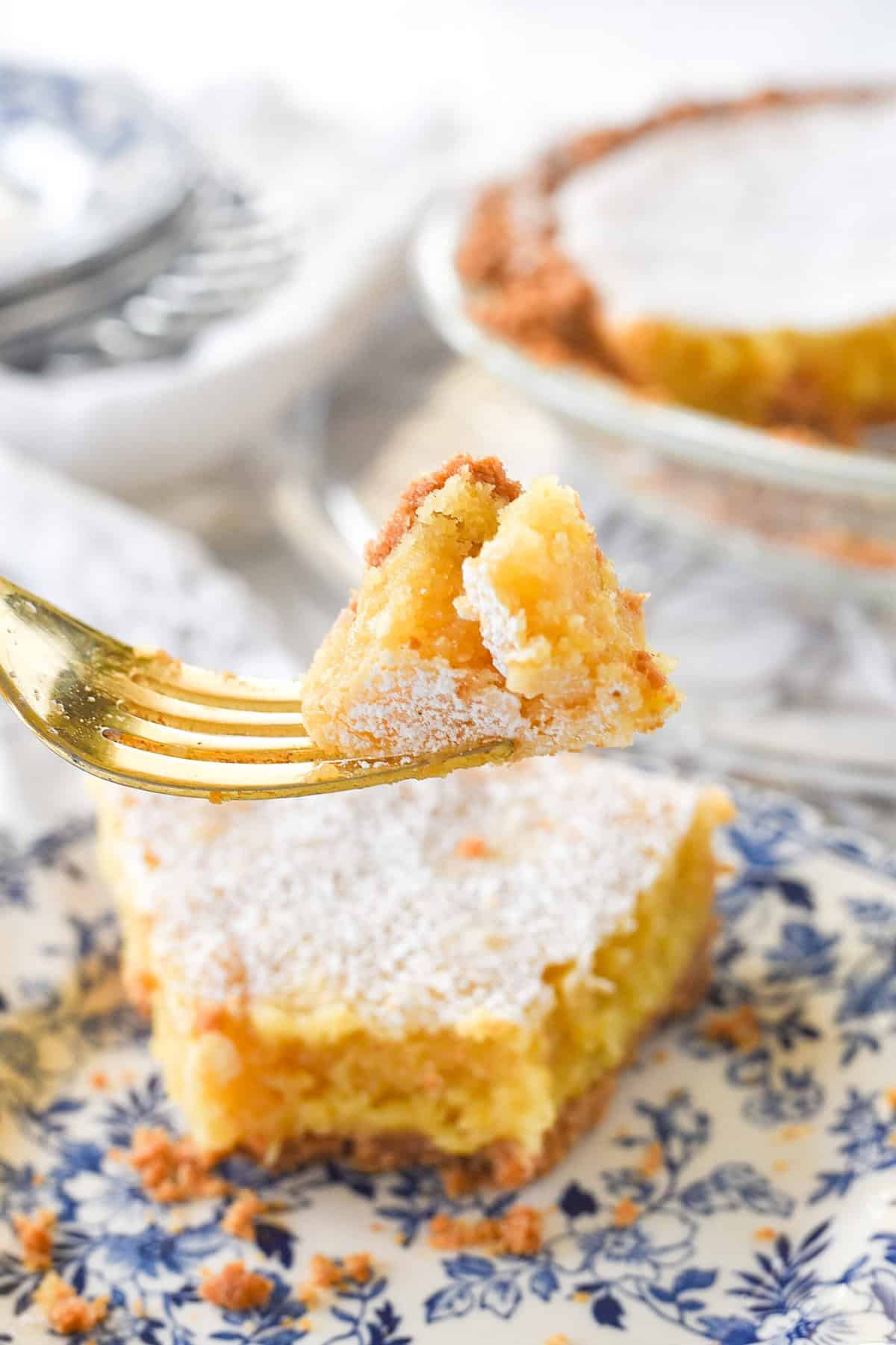 bite of chess pie on a fork