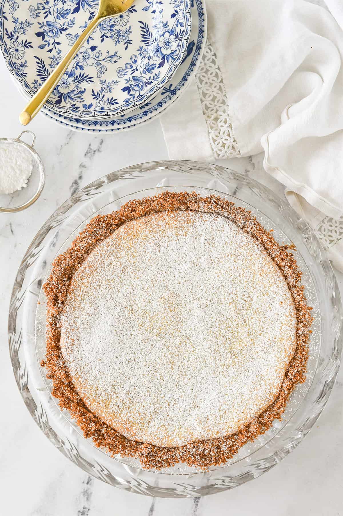 chess pie garnished with powdered sugar