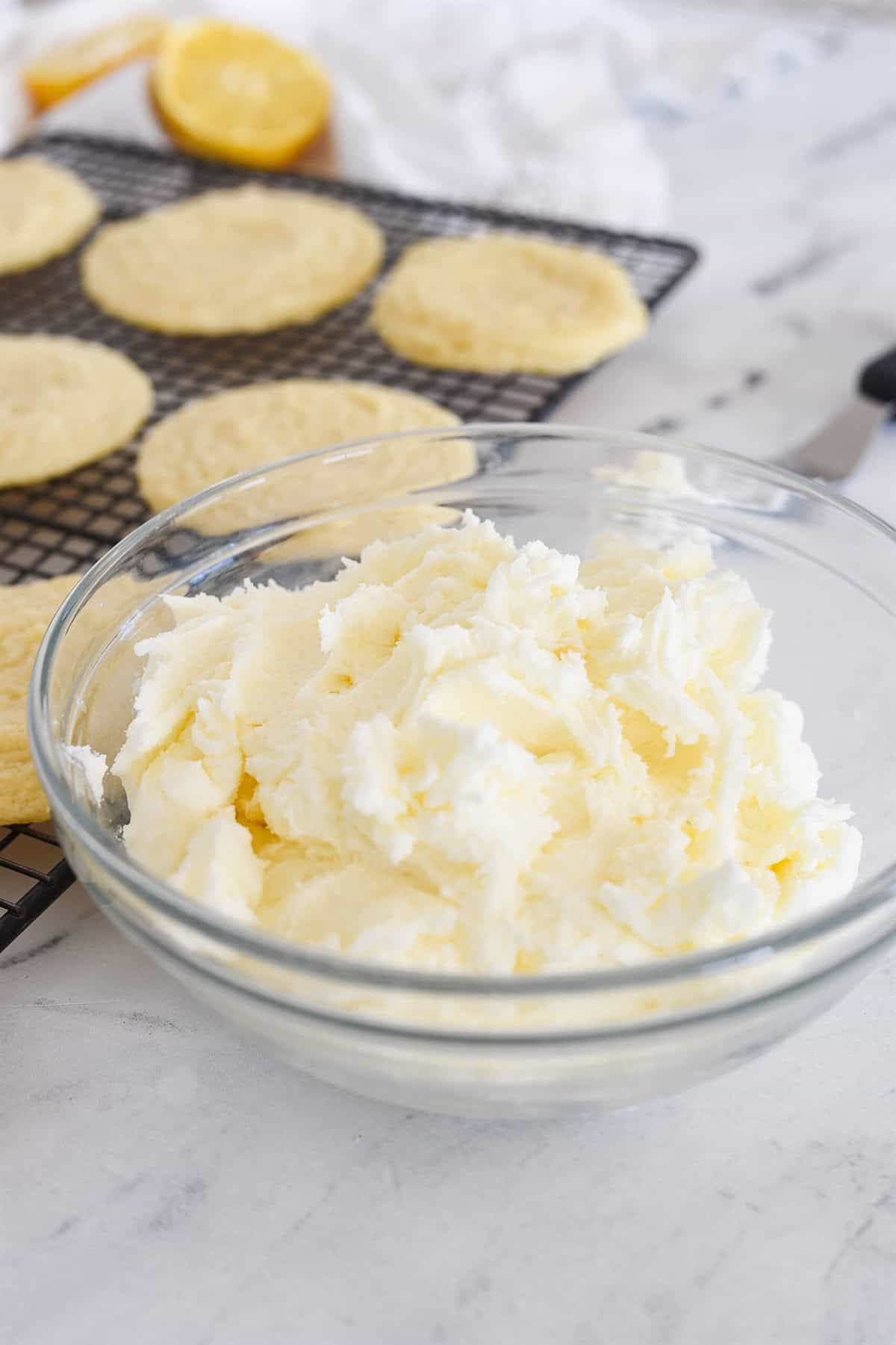 bowl of lemon frosting