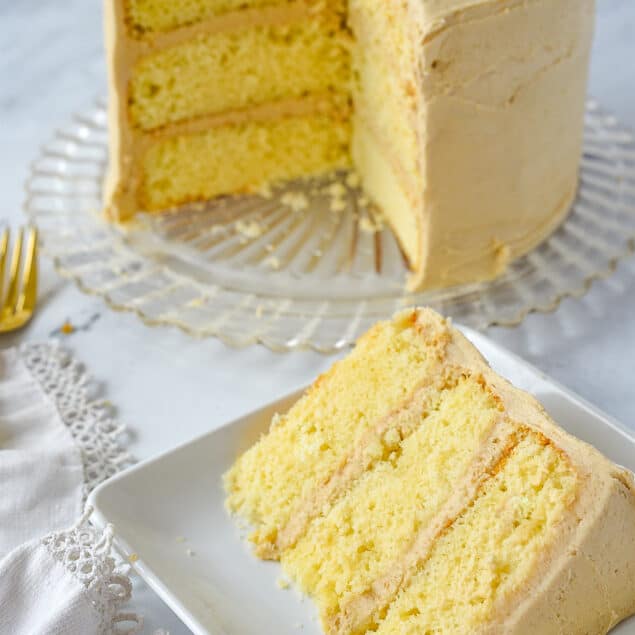 slice of caramel cake on a plate