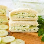 stack of two cucumber sandwichdes