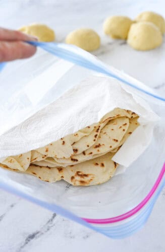 storing flour tortillas in a plastic bag
