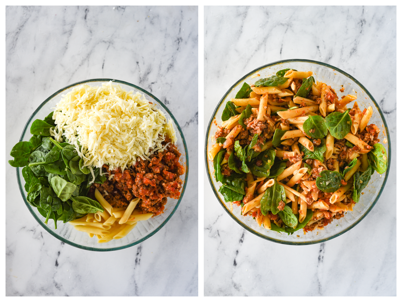 ingredients for baked ziti in a bowl