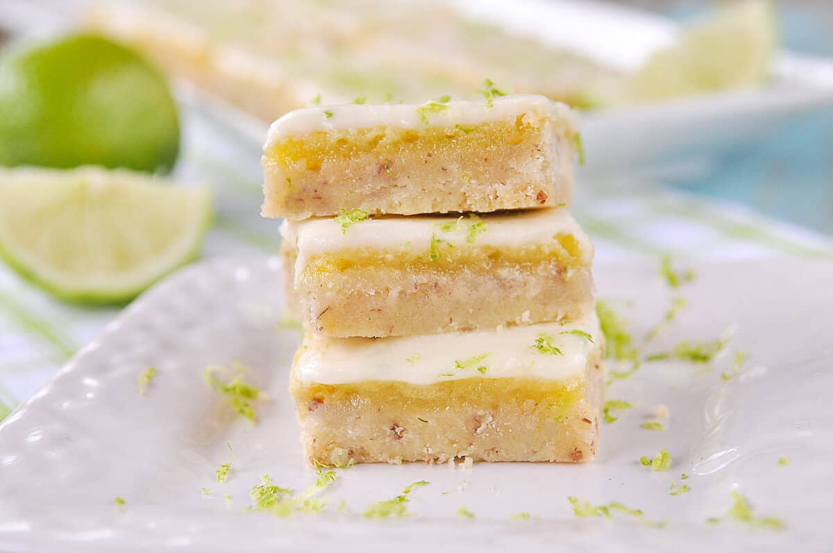 stack of 3 key lime bars on a plate
