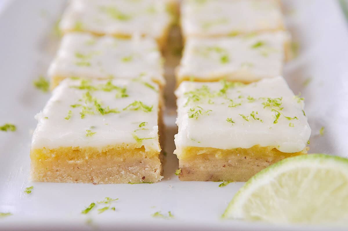 side view of key lime bars on a plate