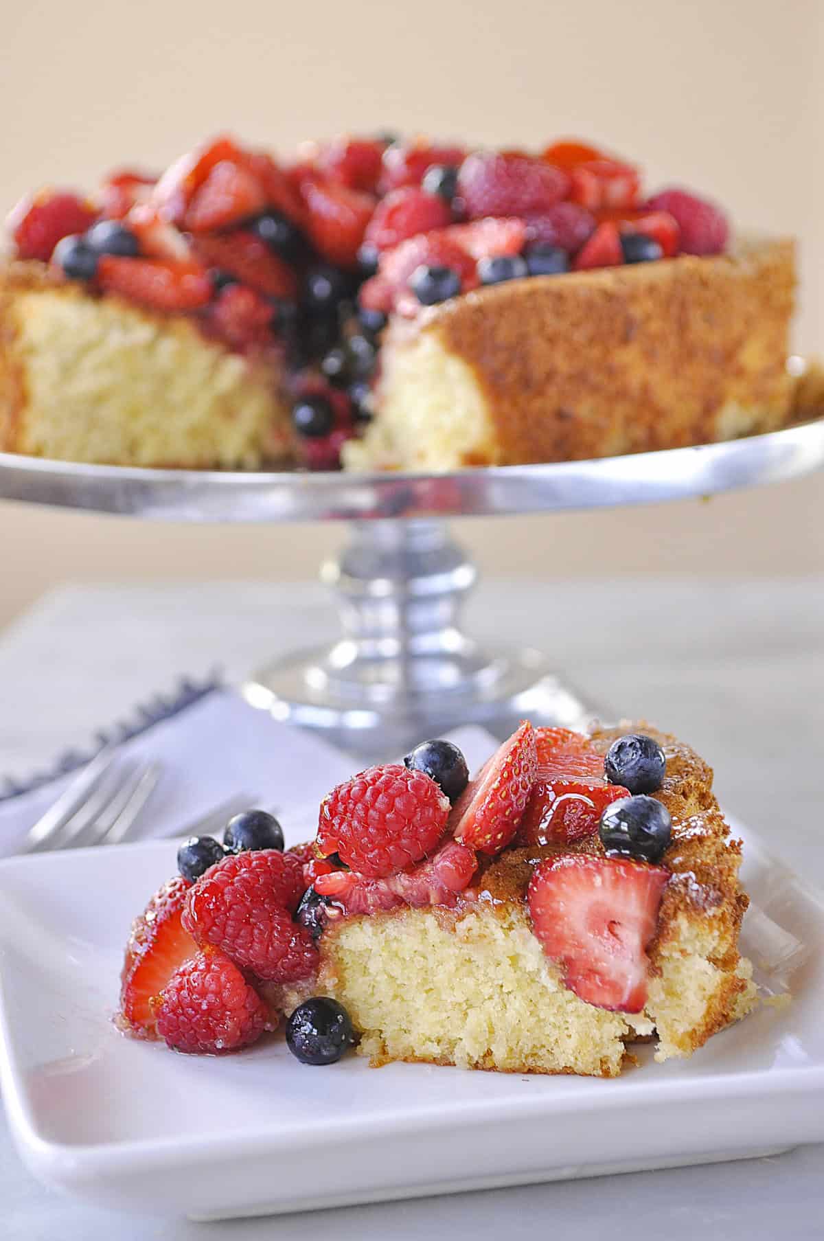 slice of almond cake on a plate