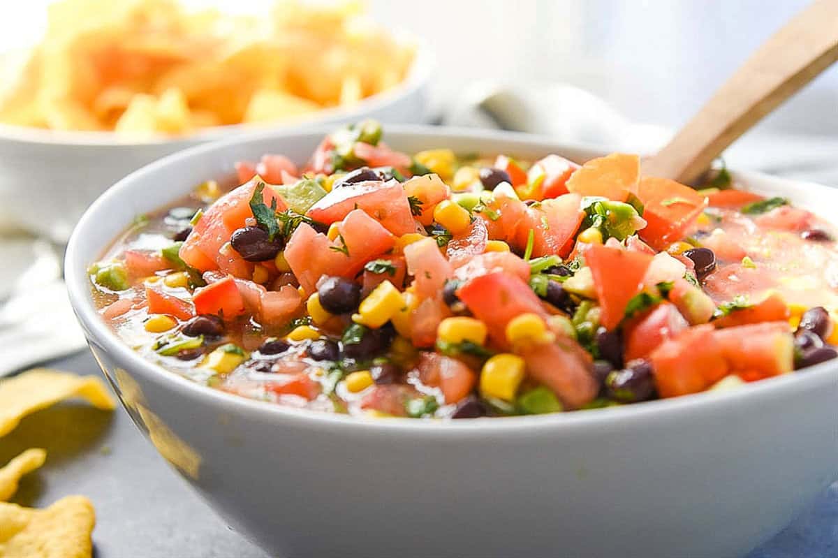 close up photo of cowboy caviar in a white bowl