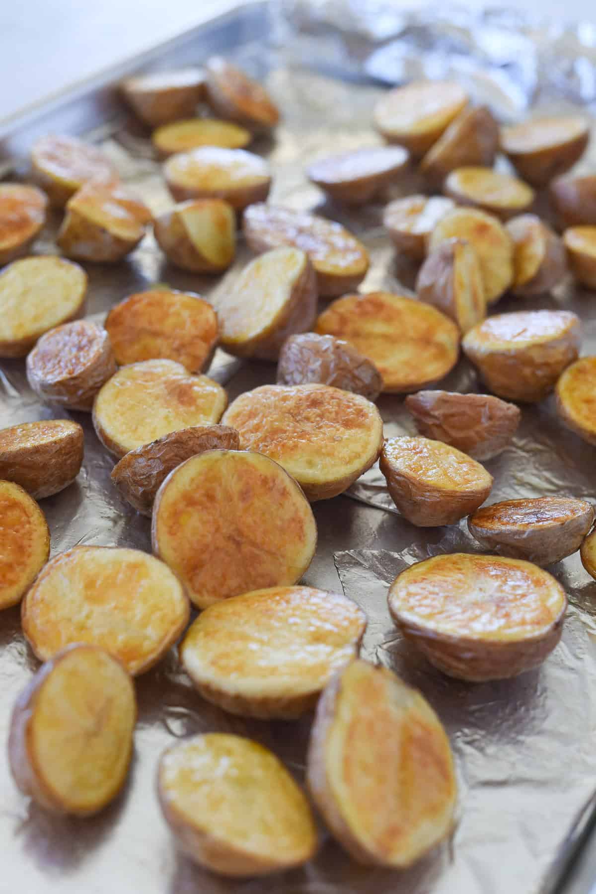 roasted potatoes on a baking sheet