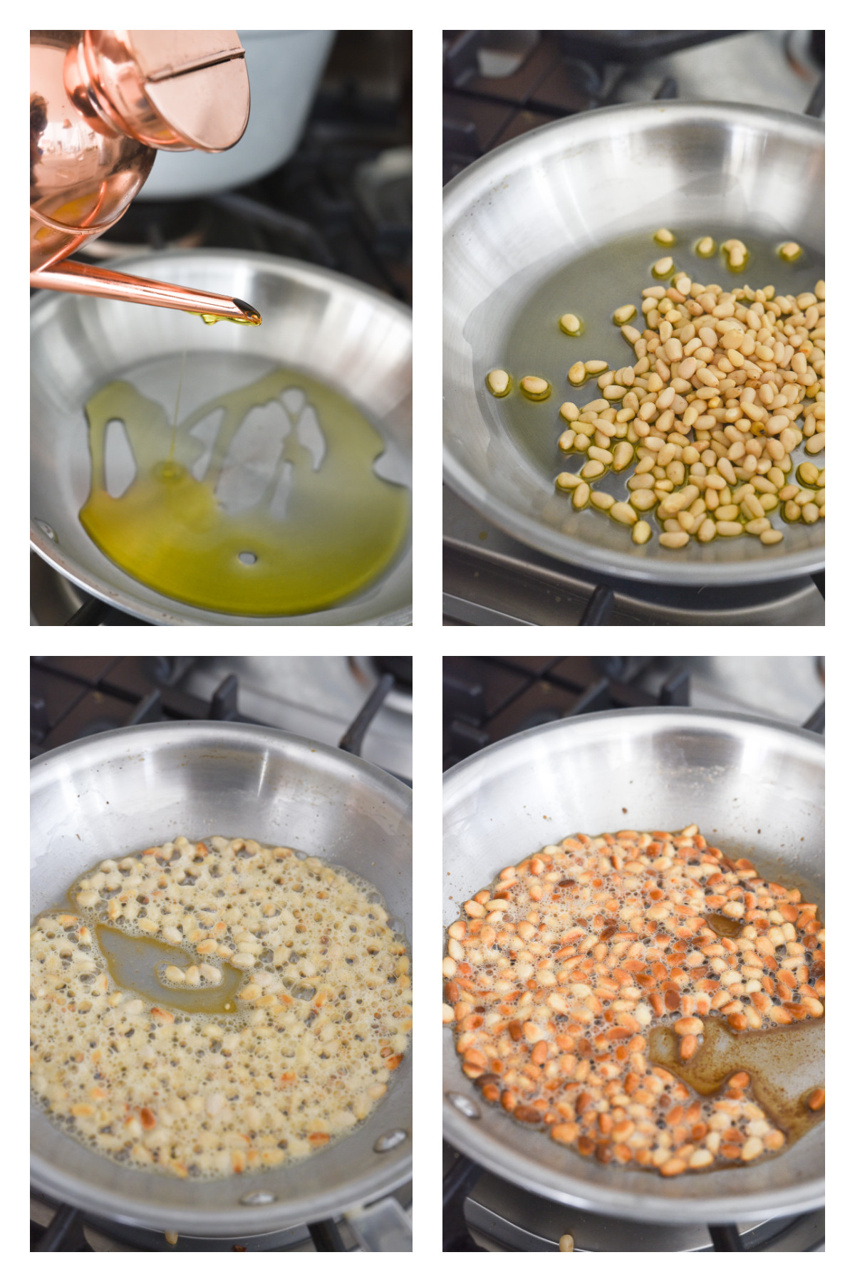 collage of toasting pine nuts
