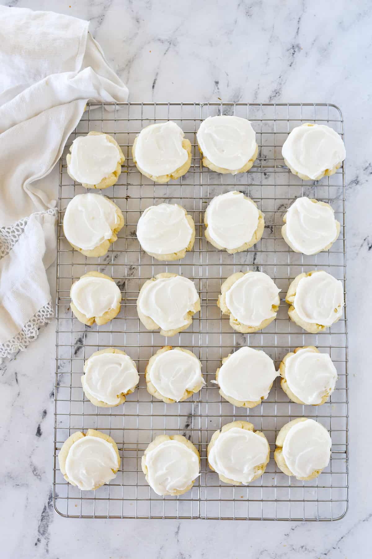overhead shot of almond sugar cooki son cooling rack
