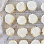 almond sugar cookies on cooling rack