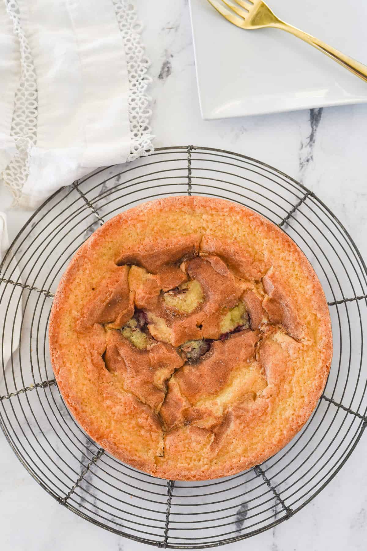 overhead shot of a plum cake