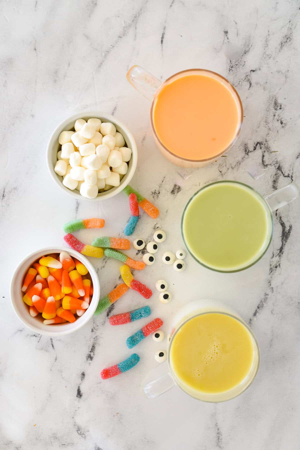 overhead shot of halloween hot chocolate before adding toppings