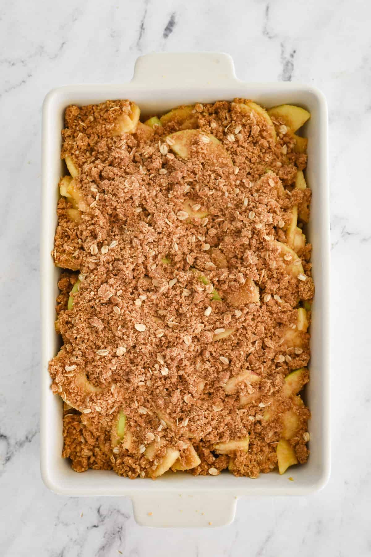 crisp mixture sprinkled on top of apples