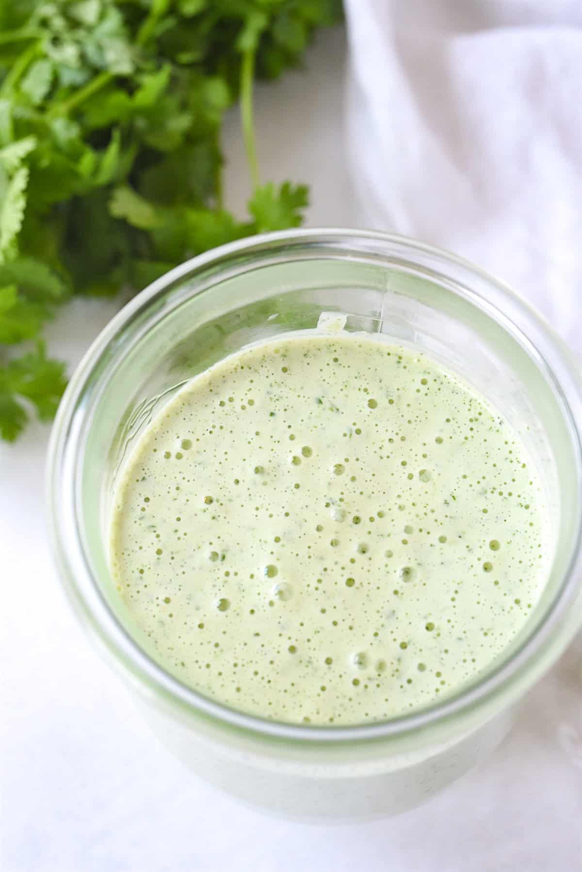 top view of creamy tomatillo dressing