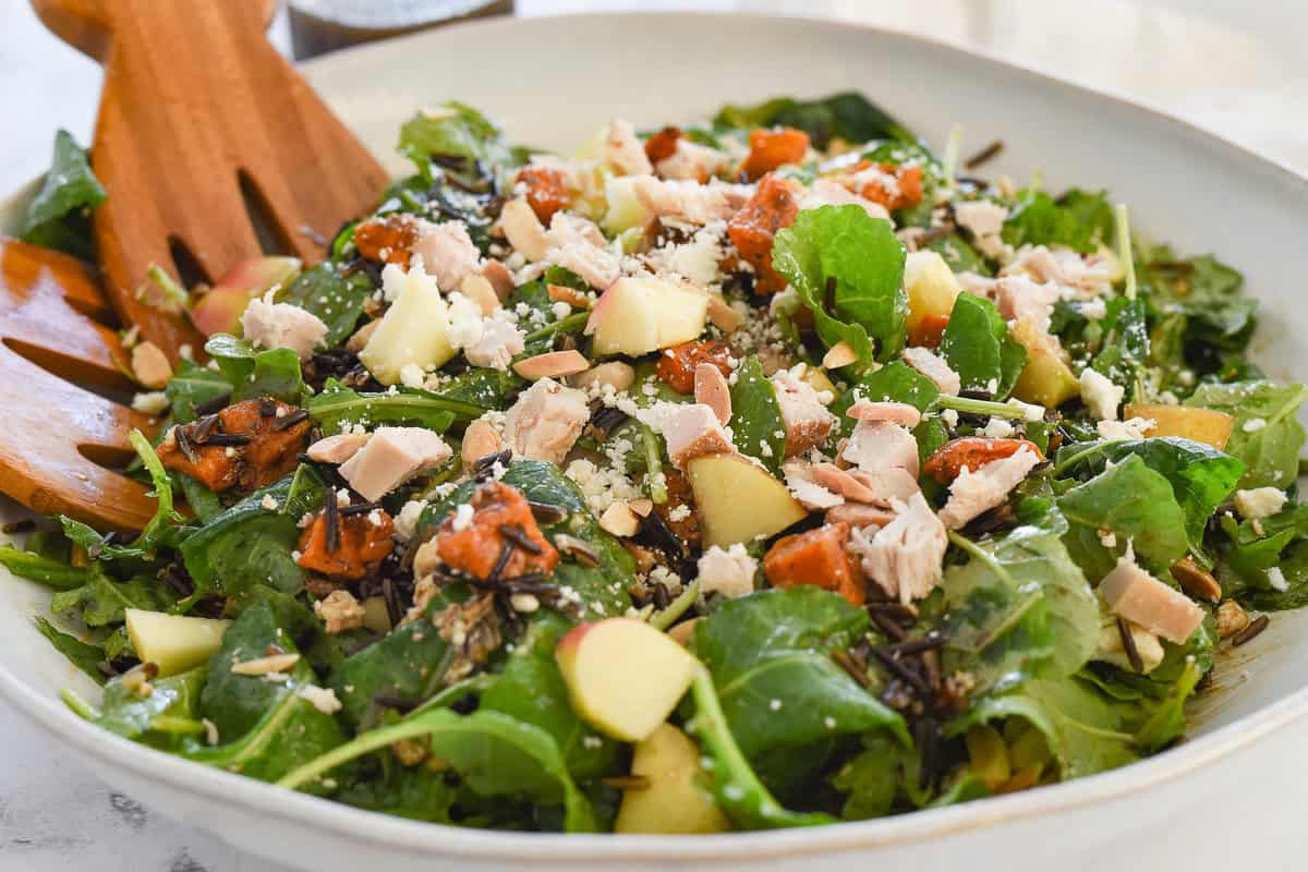 harvest salad in a white bowl