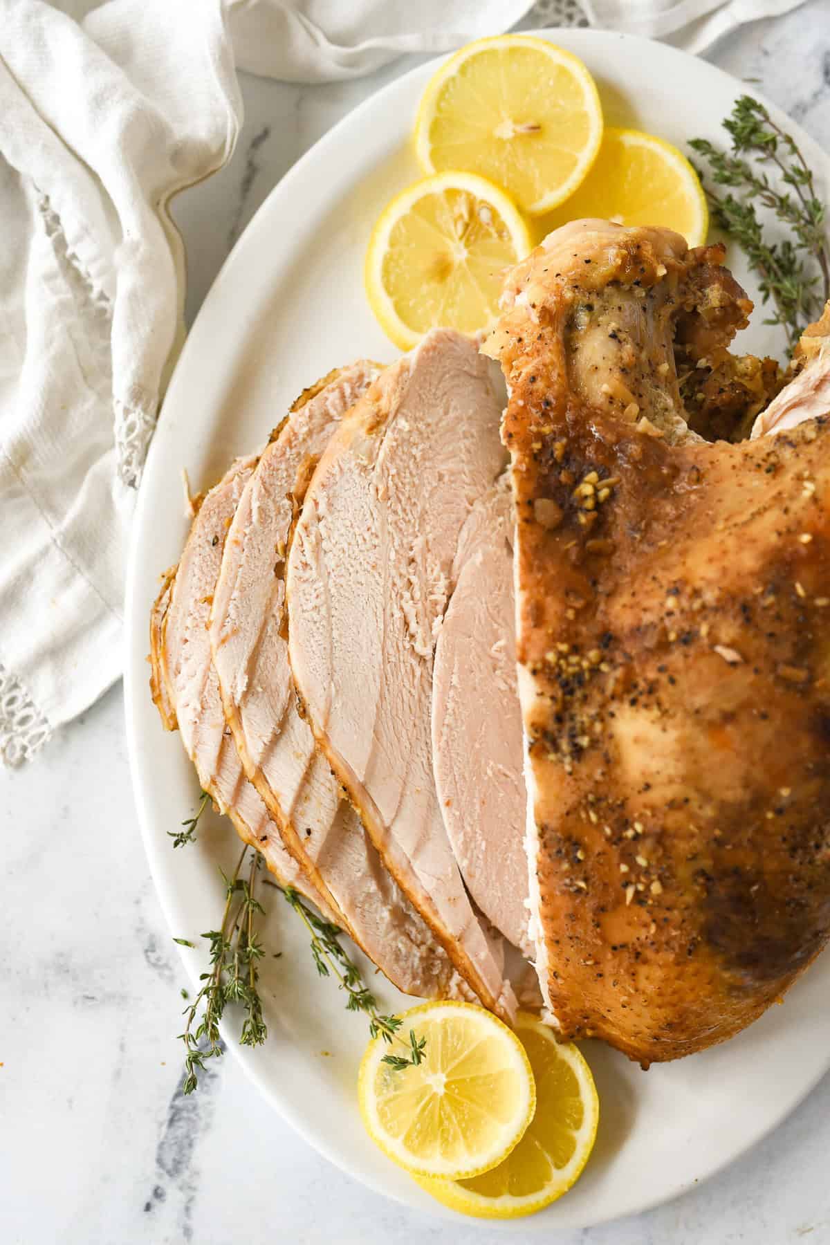 overehad view of roasted turkey breast
