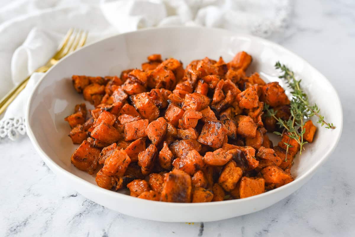 bowl full of roasted sweet potatoes 