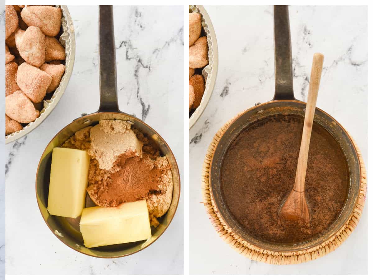 makign caramel sauce for monkey bread
