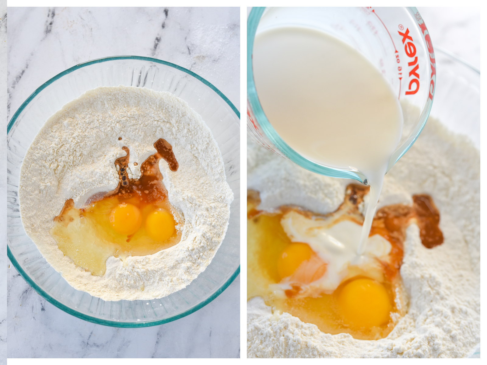 adding milk to cake batter ingredients