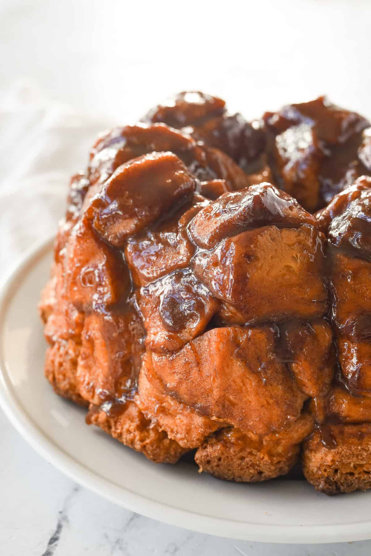 side view of monkey bread on a pl te