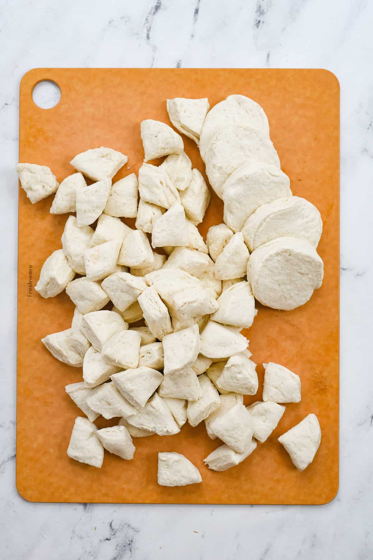 cutting biscuits into quarters
