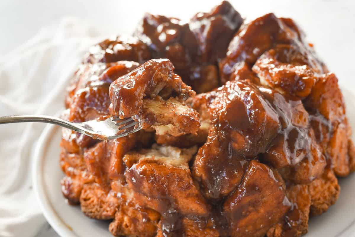 fork with some monkey bread on it