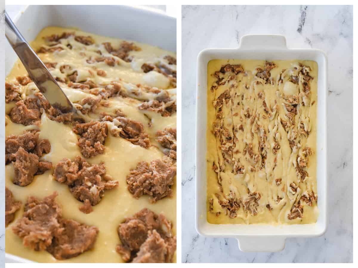 adding cinnamon to cake