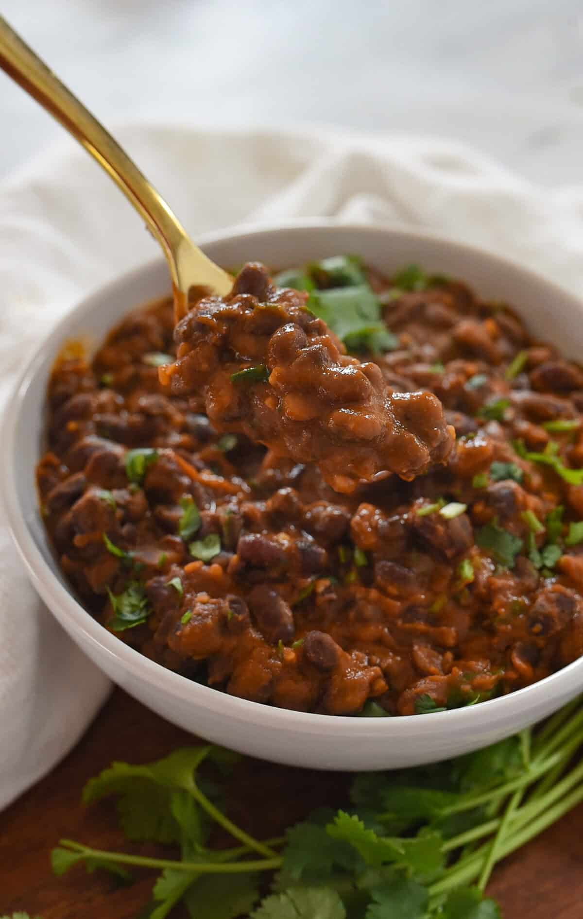 fork full of cafe rio black beans