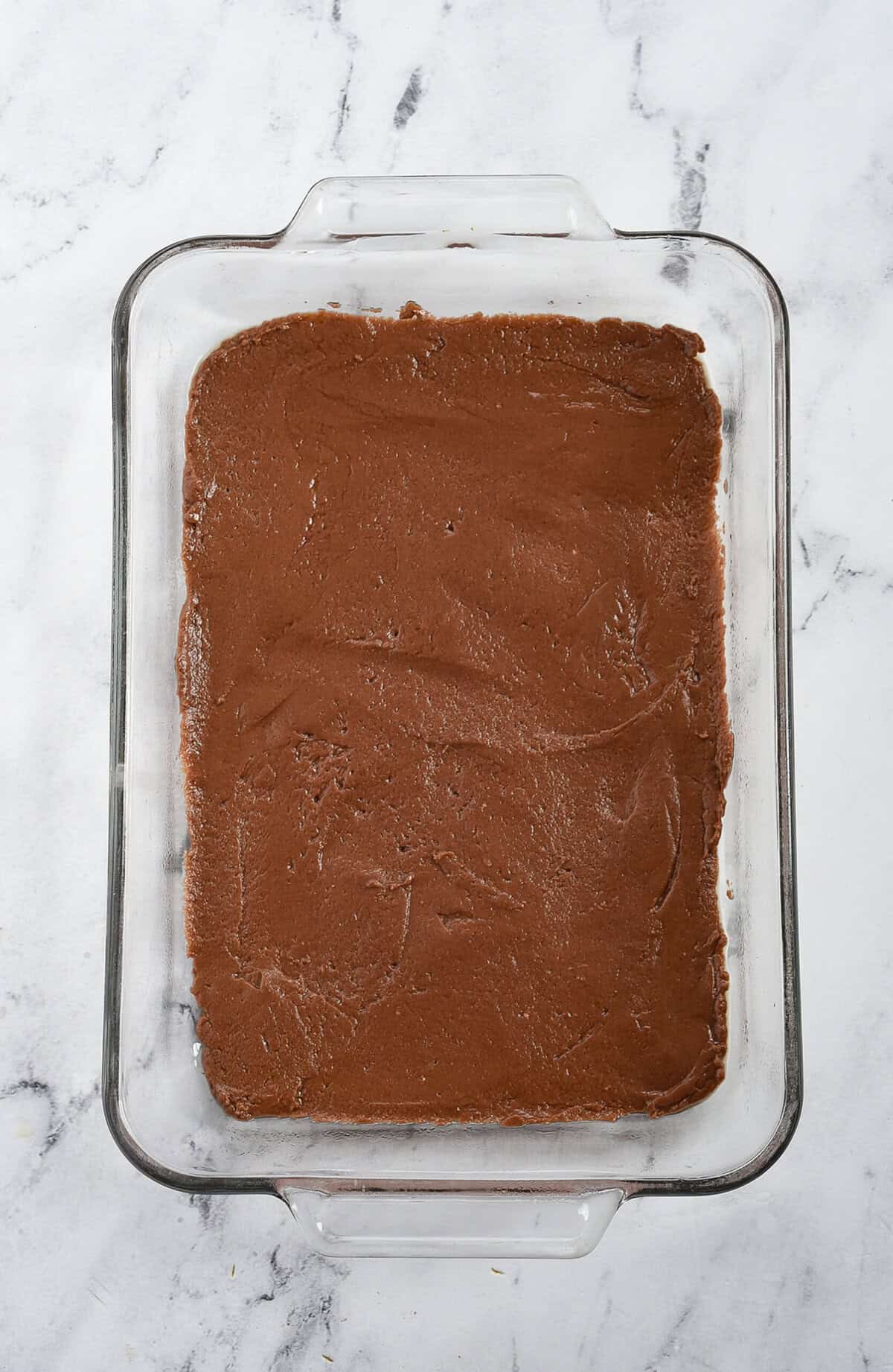 batter pressed into bottom of pan