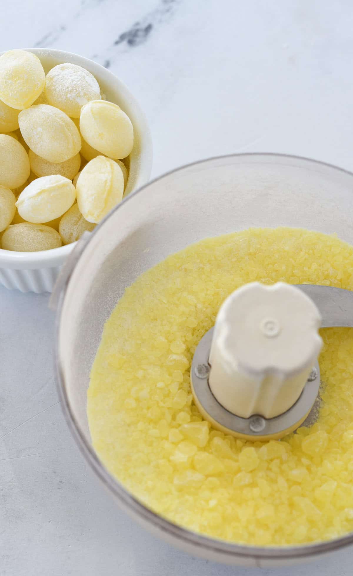 bowl of lemon drops and crushed lemon drops