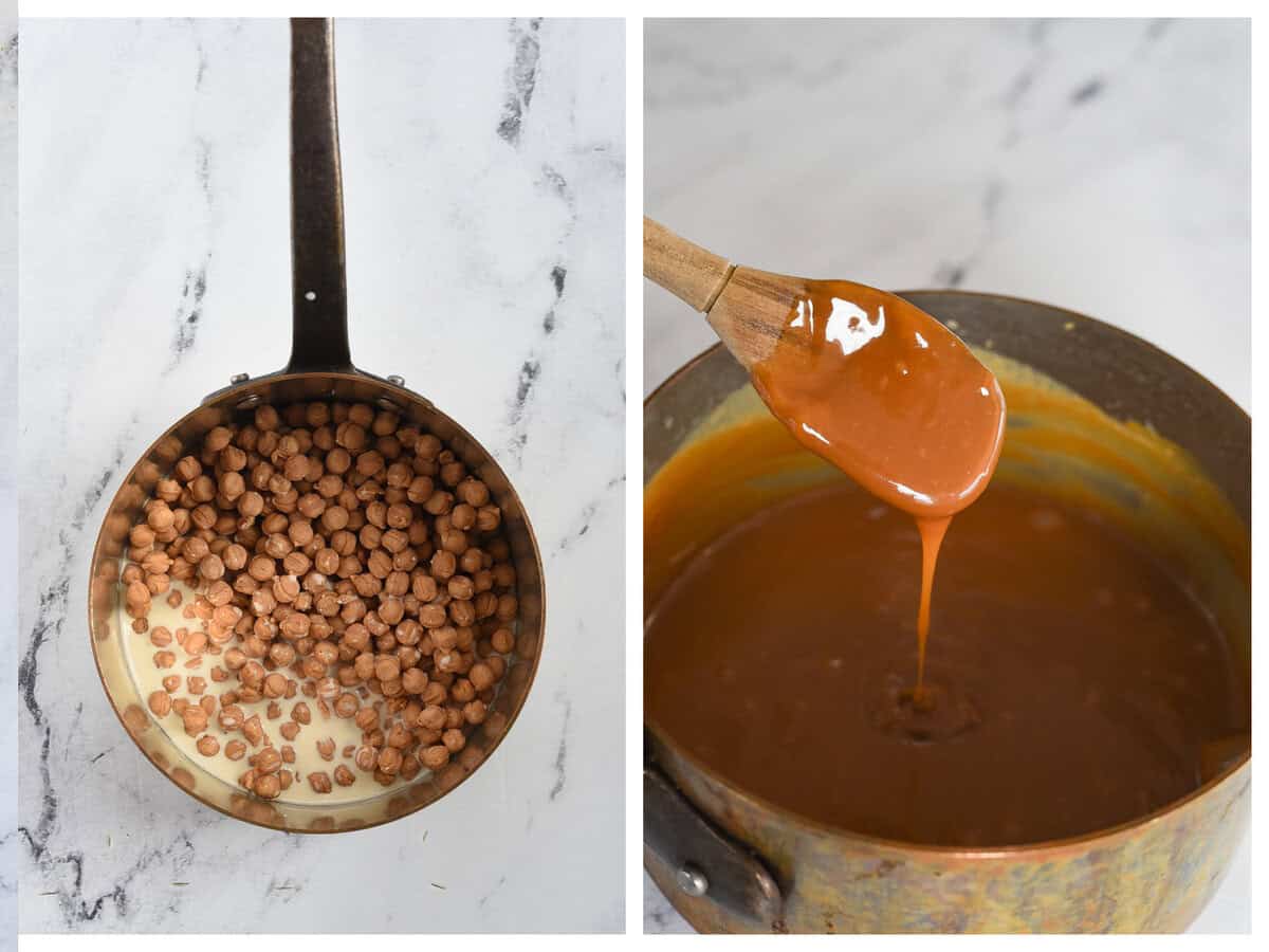 melting caramels in a pan