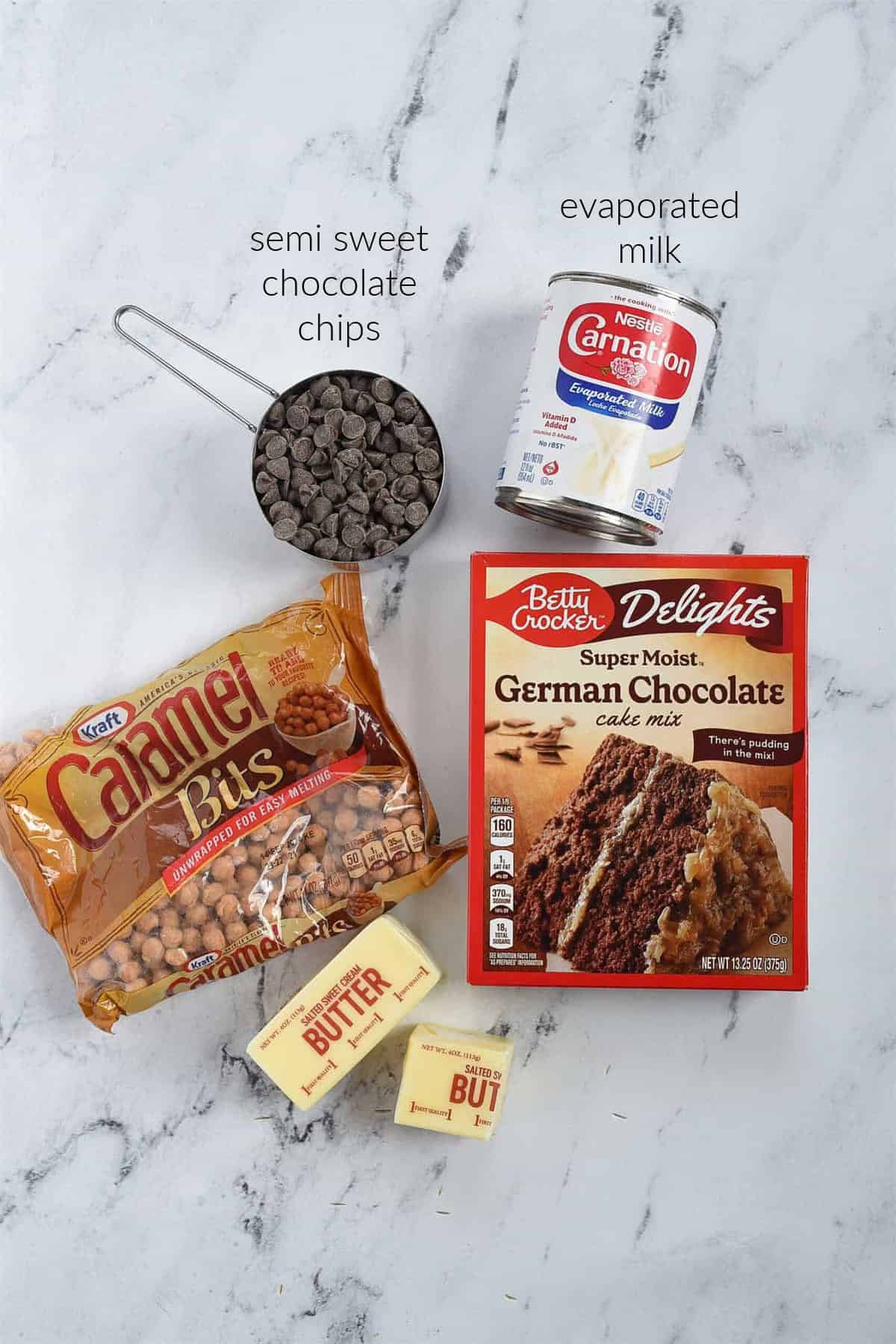ingredients for caramel brownies
