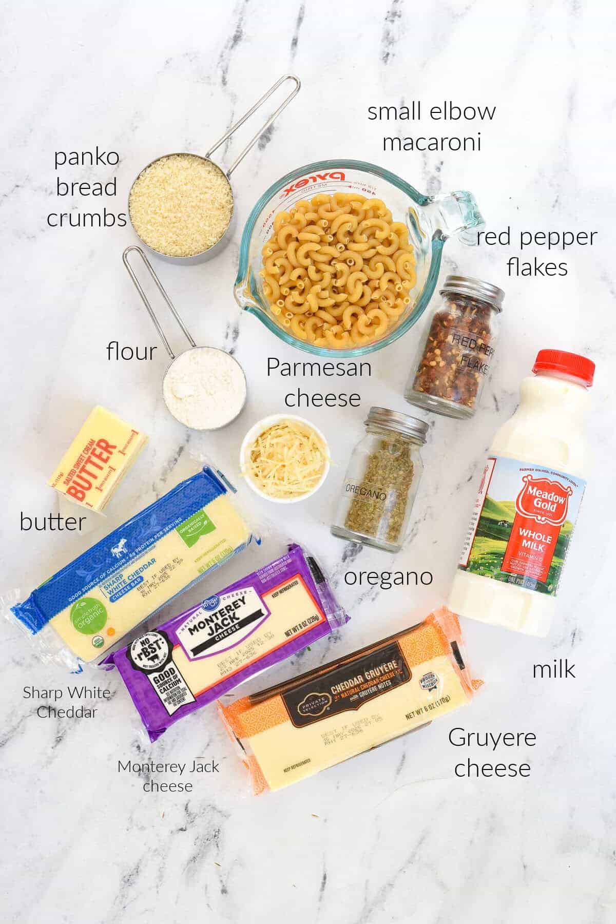 Ingredients for baked mac and cheese
