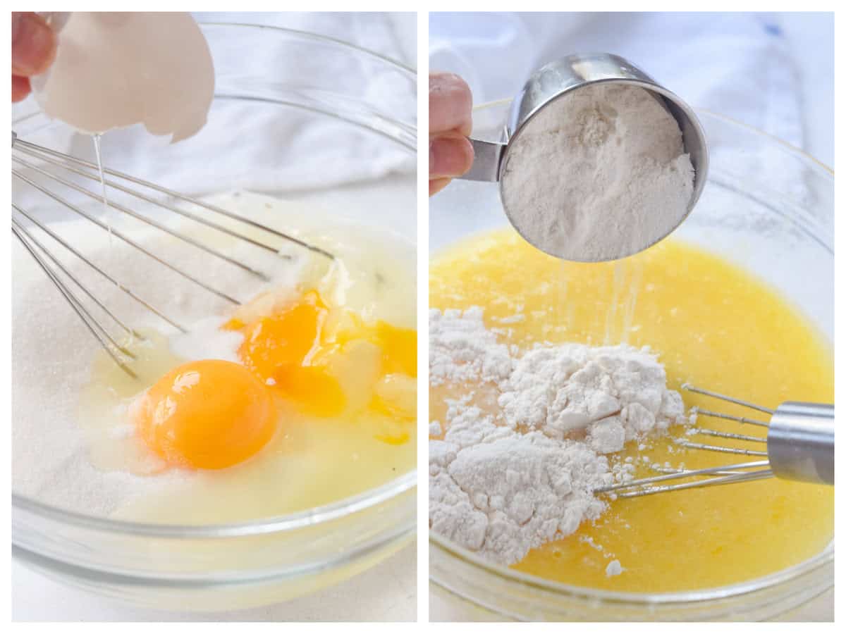 mixing together lemon bars
