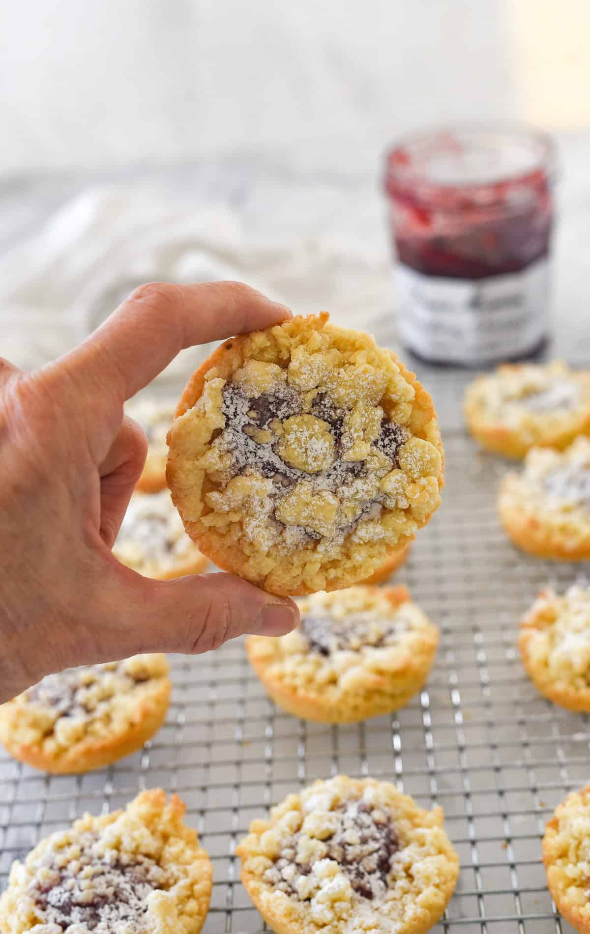 hand holding a jam tart
