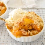 peach cobbler for two in a ramekin