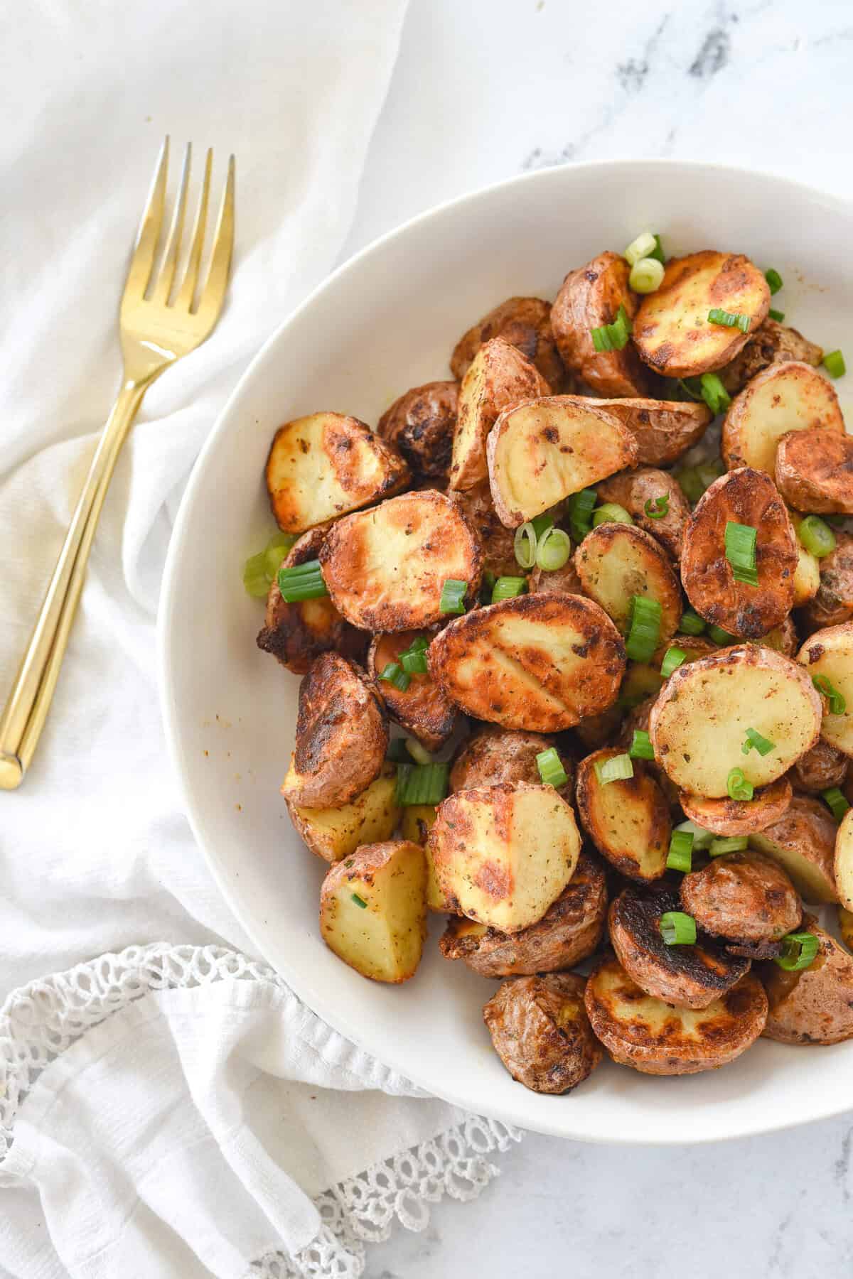 view of a bowl of ranch roasted potatoes
