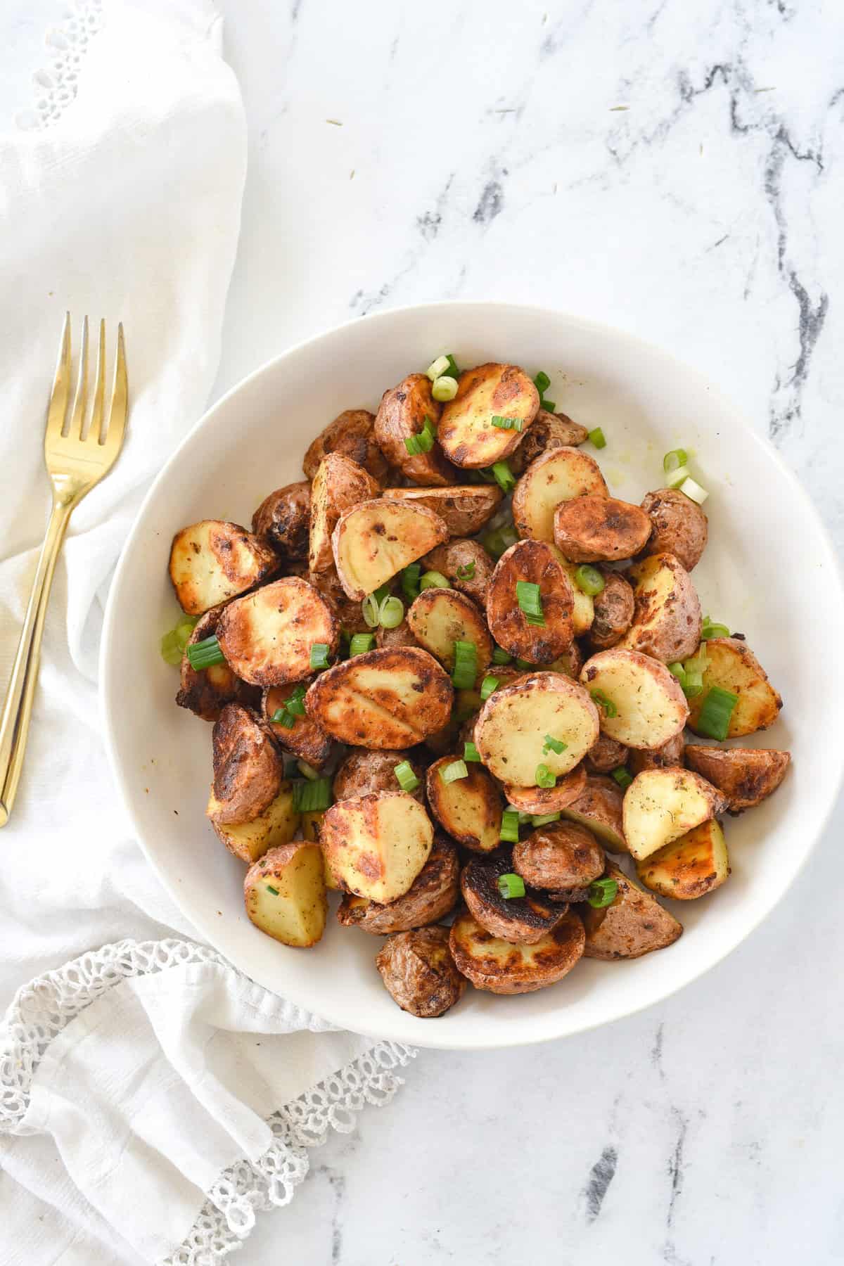 overhead shot of ranch roasted potatoes