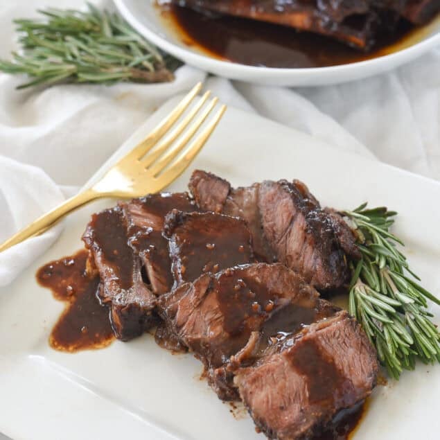 plate of sliced shortrib on a plate