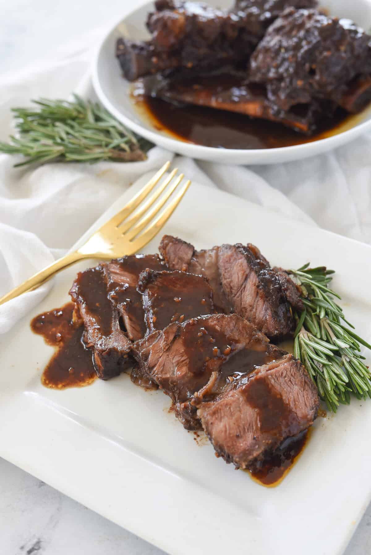 plate of sliced shortrib on a plate