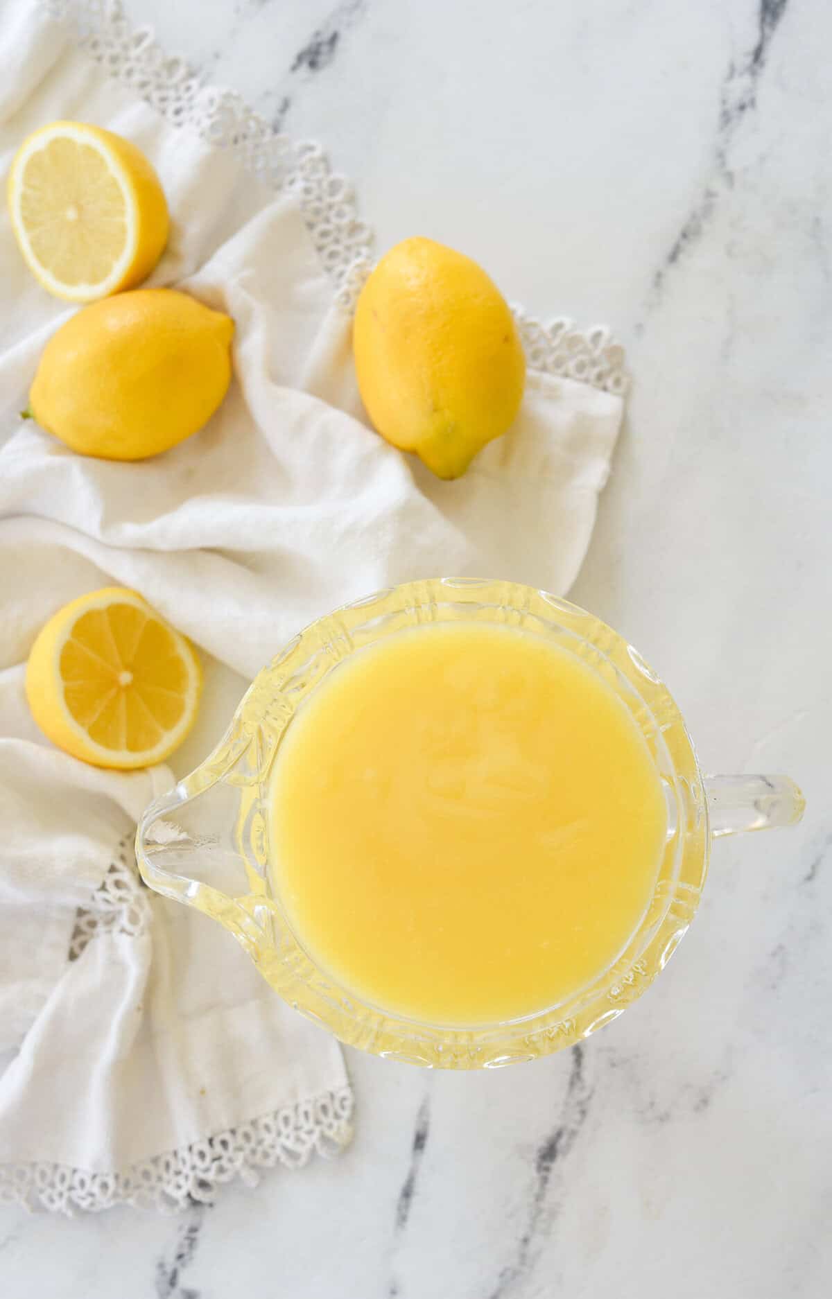 overhead shot of lemon curd in a bowl