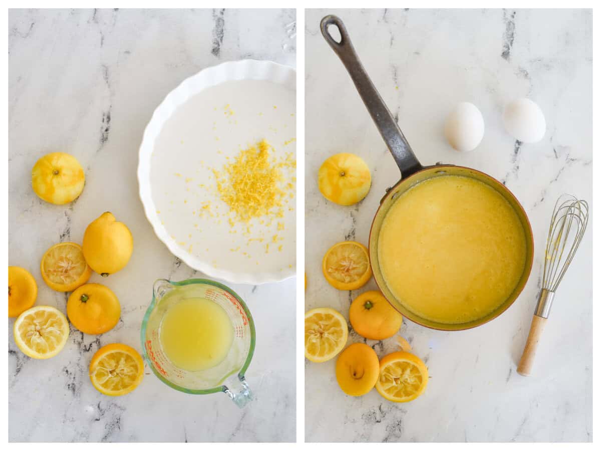 squeezing lemon juice and zest lemons for lemon curd
